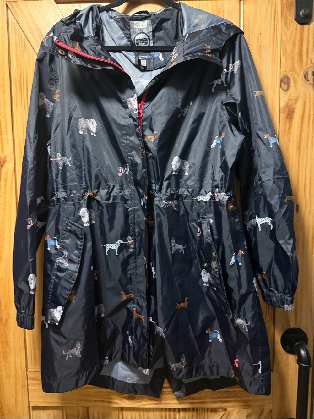 Joules Navy Dog-Print Hooded Raincoat with Red Zip